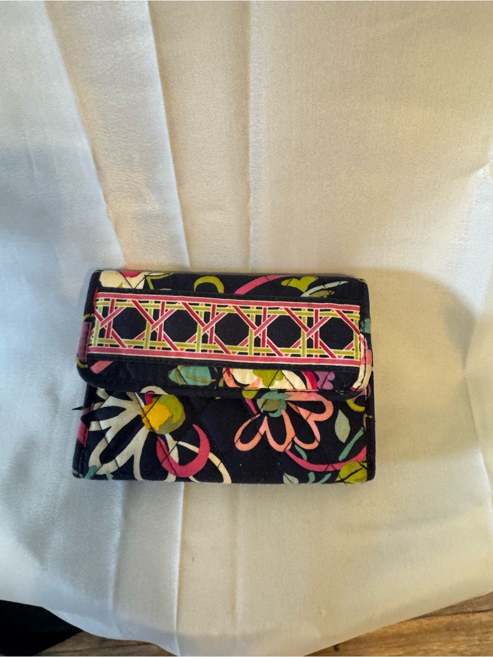 Vera Bradley Floral Quilted Navy Trifold Wallet - Women's